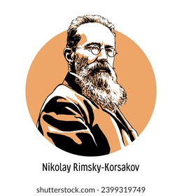 Nikolai Rimsky-Korsakov - Russian composer, teacher, conductor, public figure, music critic. Hand drawn vector illustration