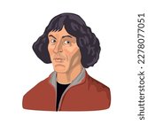 Nikolas Copernicus (1473 - 1543). Catholic bishop in the Ermland fiefdom of Royal Prussia, scientist engaged in mathematics, astronomy and cartography in his spare time. Vector illustration portrait.