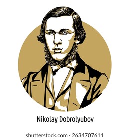 Nikolay Aleksandrovich Dobrolyubov was a Russian literary critic of the late 1850s and early 1860s, a poet, and a publicist. Hand-drawn vector illustration