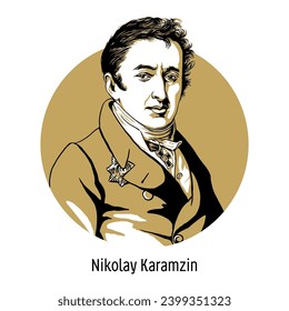 Nikolay Karamzin - Russian historian, poet and writer of the Sentimentalist era. Hand drawn vector illustration