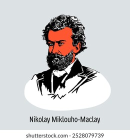 Nikolay Nikolaevich Miklouho-Maclay was a Russian ethnographer, anthropologist, biologist and traveler who studied the indigenous population of Southeast Asia, Australia and Oceania. Hand drawn vector