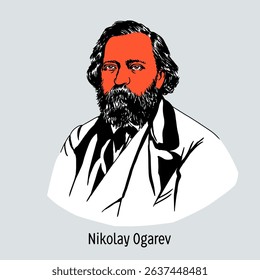 Nikolay Platonovich Ogarev - Russian poet, publicist, supporter of utopian socialism, close friend of Alexander Herzen. Hand-drawn vector illustration