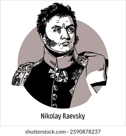 Nikolay Raevsky - Russian military leader, hero of the Patriotic War of 1812, cavalry general. Hand drawn vector illustration