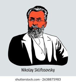 Nikolay Sklifosovsky - Russian surgeon, military doctor, innovative scientist, doctor of medicine, author of works on military field surgery and abdominal surgery. Hand-drawn vector illustration