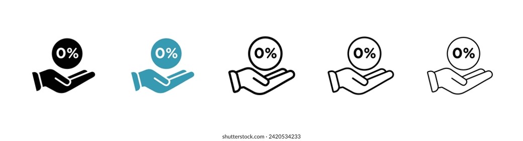 Nil Prozentualer Vektorsymbol-Set. Null-Rate Kommission Finanzkosten Vektorsymbol für UI-Design.