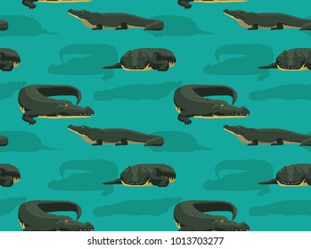 Nile Crocodile Poses Cartoon Seamless Wallpaper