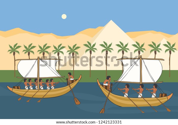 Nile River Ancient Egypt Sailboats Vector Stock Vector Royalty Free