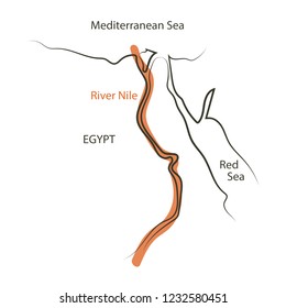 Nile River Map  Isolated On White Background. Vector Illustration. 