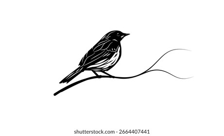 Nilgiri Pipit bird, black isolated silhouette