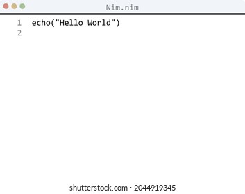 Nim language Hello World program sample in editor window