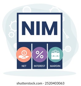 NIM - Margen de Interés Neto acrónimo. fondo de concepto de negocio. Ilustración vectorial para el Anuncio de Sitio web, materiales de marketing, presentación de negocios, publicidad en línea