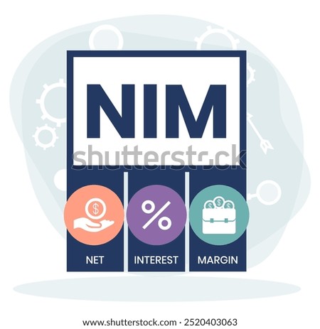 NIM - Net Interest Margin acronym. business concept background. Vector illustration for website banner, marketing materials, business presentation, online advertising