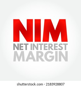 NIM Margen de Interés Neto - valoración que compara los ingresos netos por intereses que una empresa financiera genera a partir de productos de crédito, acrónimo contexto de concepto de texto