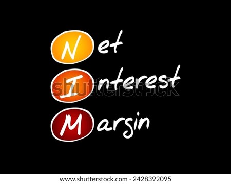 NIM Net Interest Margin - measurement comparing the net interest income a financial firm generates from credit products, acronym text concept background