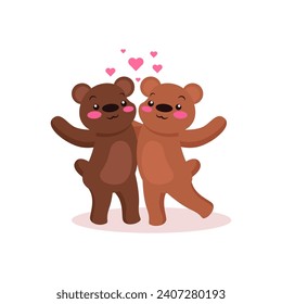 nimal couple in love. cute cartoon lovers character, flat vector illustration