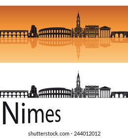 Nimes skyline in orange background in editable vector file