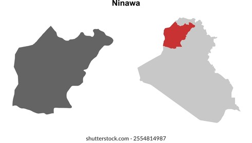 Ninawa governorate blank outline map set