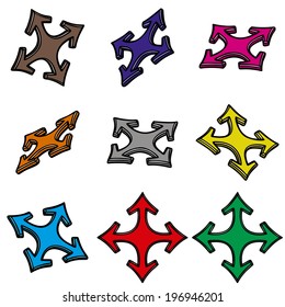 The nine 3d arrows on white background