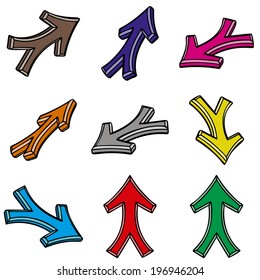 The nine 3d arrows on white background