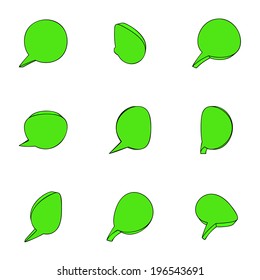 Nine 3d bright-green deformed clouds on a white background
