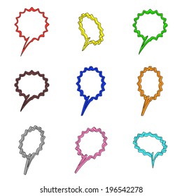 Nine 3d colored clouds on a white background