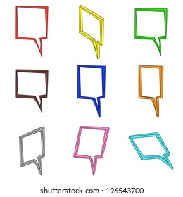 Nine 3d colored square clouds on a white background