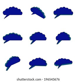 Nine 3d dark-blue clouds on a white background