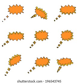 Nine 3d orange clouds on a white background