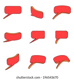 Nine 3d red deformed clouds on a white background