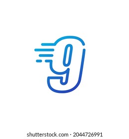 nine 9 number dash fast quick digital mark line outline logo vector icon illustration
