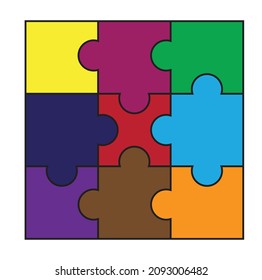 A nine (9) piece square colorful jigsaw puzzle 