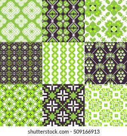 Nine abstract geometric flora patterns in retro style
