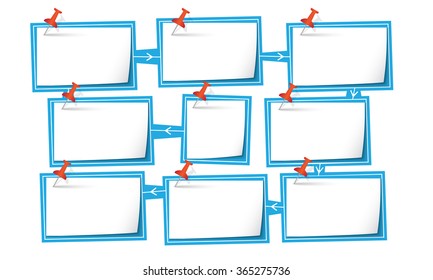 Nine abstract text boxes for your text and push pins