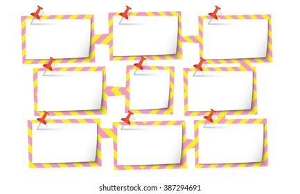 Nine abstract text boxes for your text and push pins
