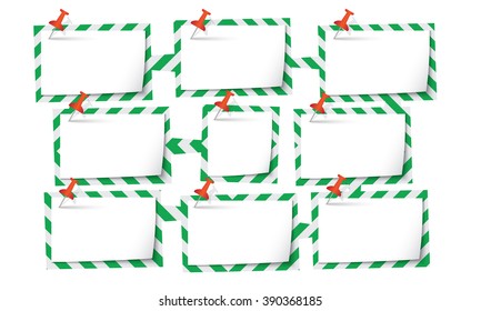 Nine abstract text boxes for your text and push pins