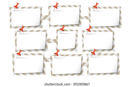 Nine abstract text boxes for your text and push pins