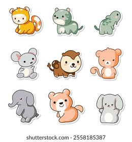 Nine adorable animal stickers feature various cute creatures.