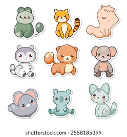 Nine adorable animal stickers feature cute pastel designs.