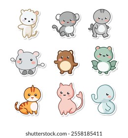 Nine adorable animal stickers feature diverse cute creatures.