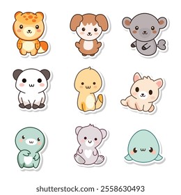 Nine adorable animal stickers feature cute expressions.