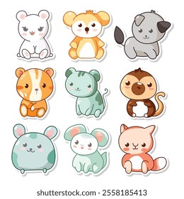 Nine adorable baby animals sit happily in sticker form.