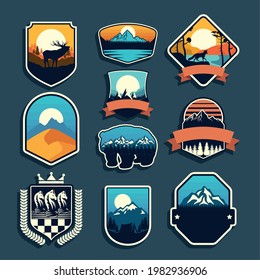 nine adventure emblems set icons