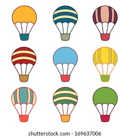 Nine Air balloons samples on the white background