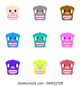 Nine angry faces of different colors. Sets caricature. Vector background.