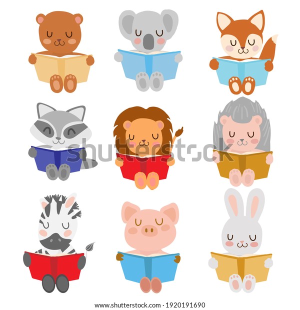 Nine Animal Kids Reading Book On Stock Vector (royalty Free) 1920191690 