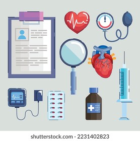 nueve íconos del conjunto de hipertensión arterial