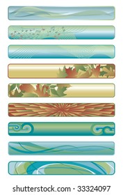 Nine assorted web page banner designs.