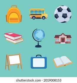 nine back to school set icons