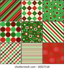 nine background patterns in Christmas colors