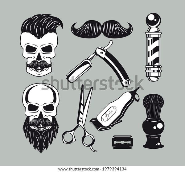 Nine Barber Shop Set Icons Stock Vector (Royalty Free) 1979394134 ...